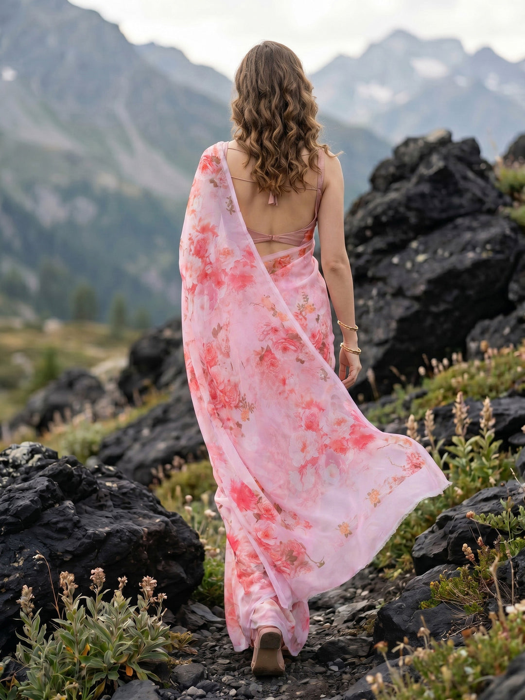 Digital Print Chiffon Saree