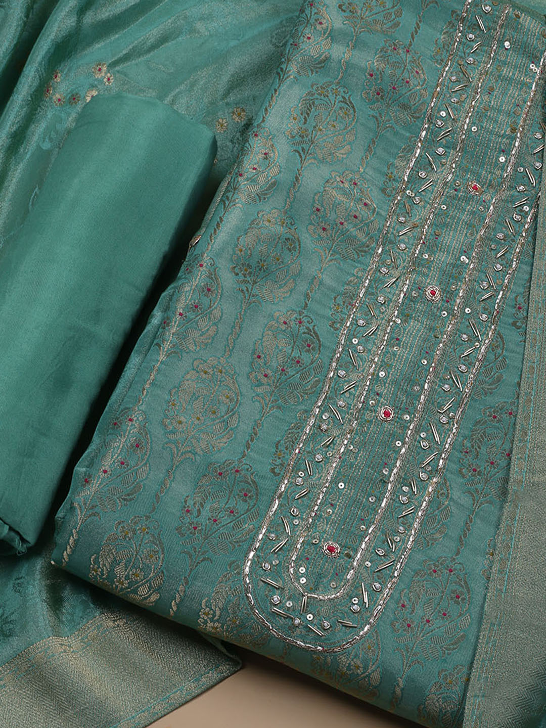 Kanjeevaram Chanderi Unstitched Suit With Dupatta