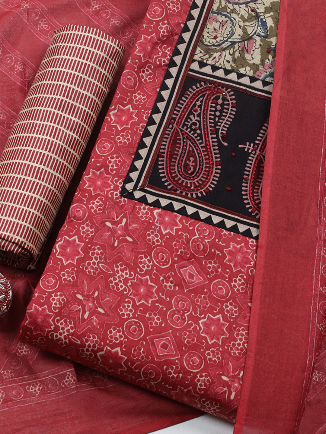 Printed Cotton Blend Unstitched Suit With Pant &amp; Dupatta