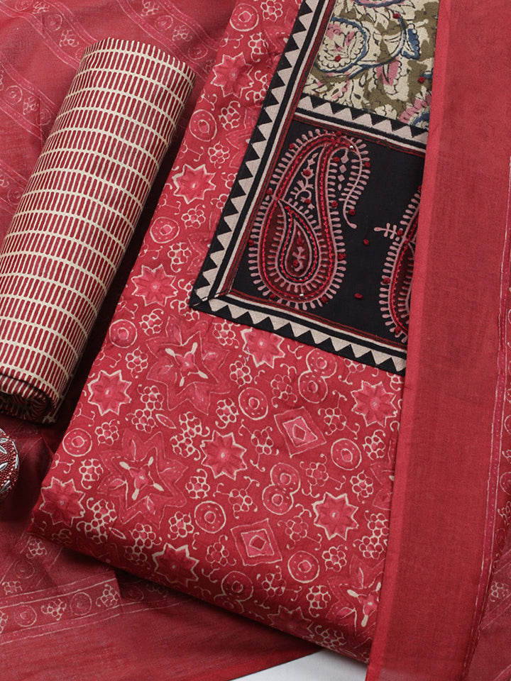 Printed Cotton Blend Unstitched Suit With Pant &amp; Dupatta