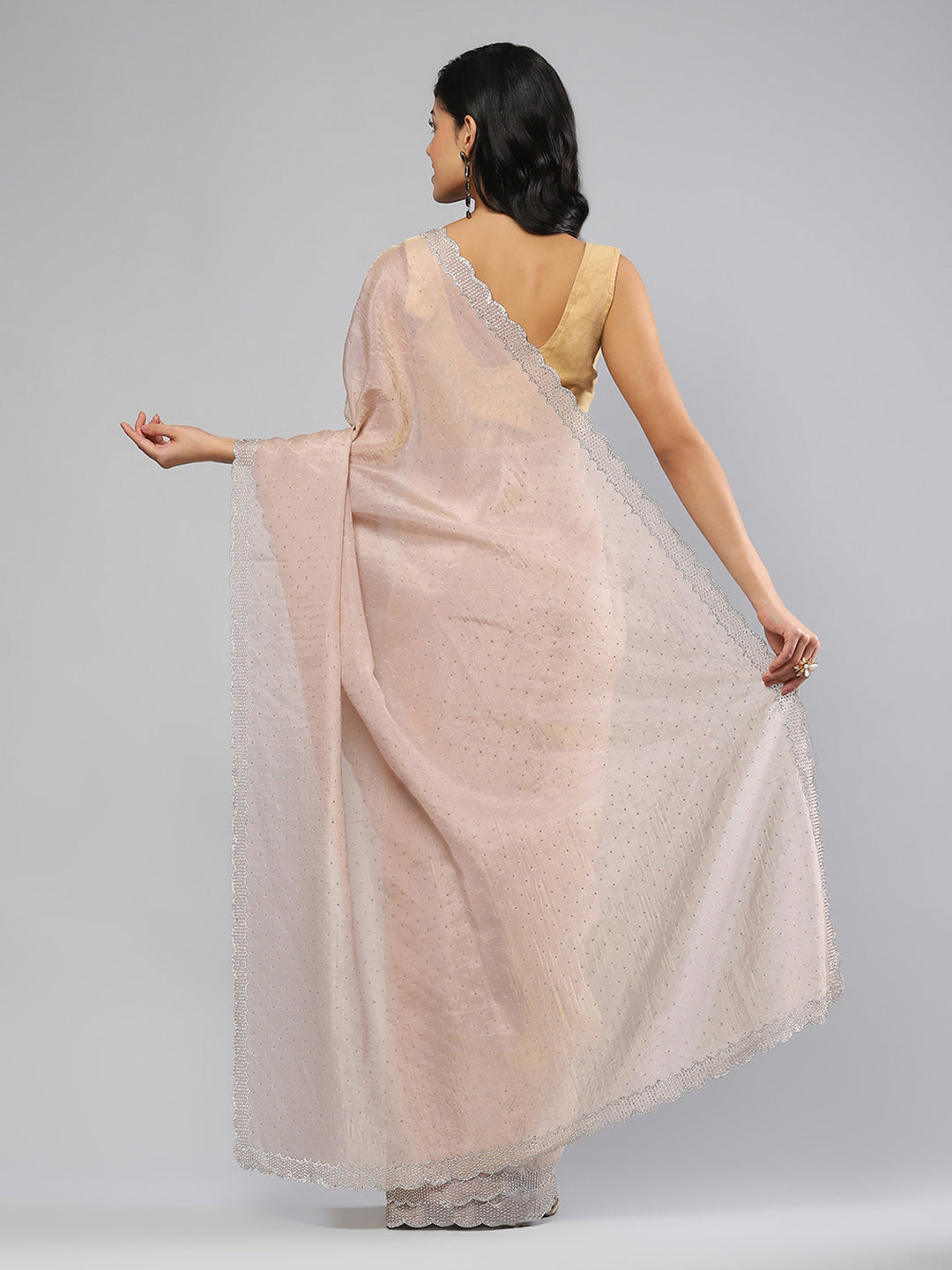 Swarovski Border Art-Chiffon Organza Plain Saree