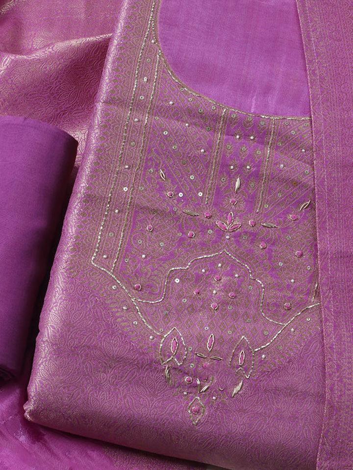 Embroidered Chanderi Unstitched Kurta With Pant &amp; Dupatta