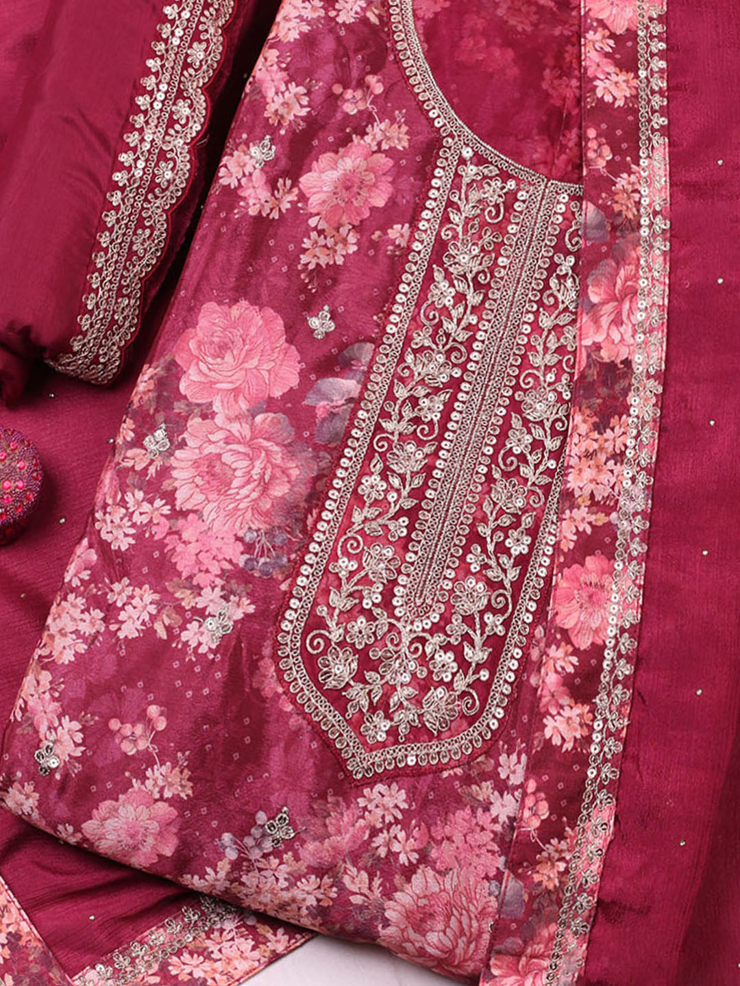 Printed Chinon Unstitched Suit With Pant &amp; Dupatta