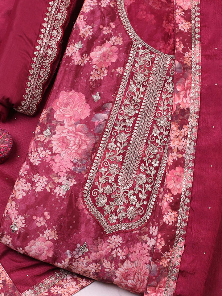 Printed Chinon Unstitched Suit With Pant &amp; Dupatta