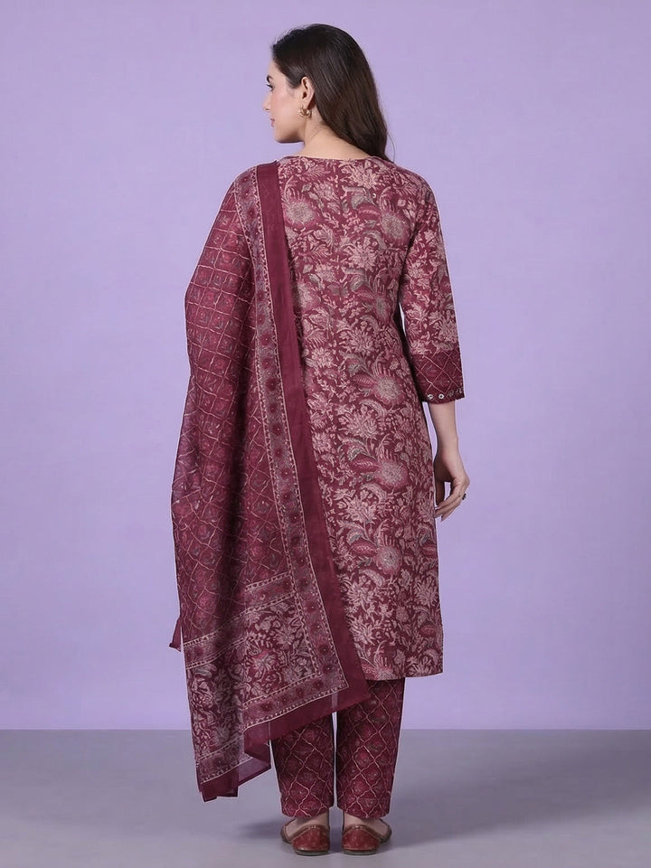 Printed Cotton Blend Kurta With Pant &amp; Dupatta