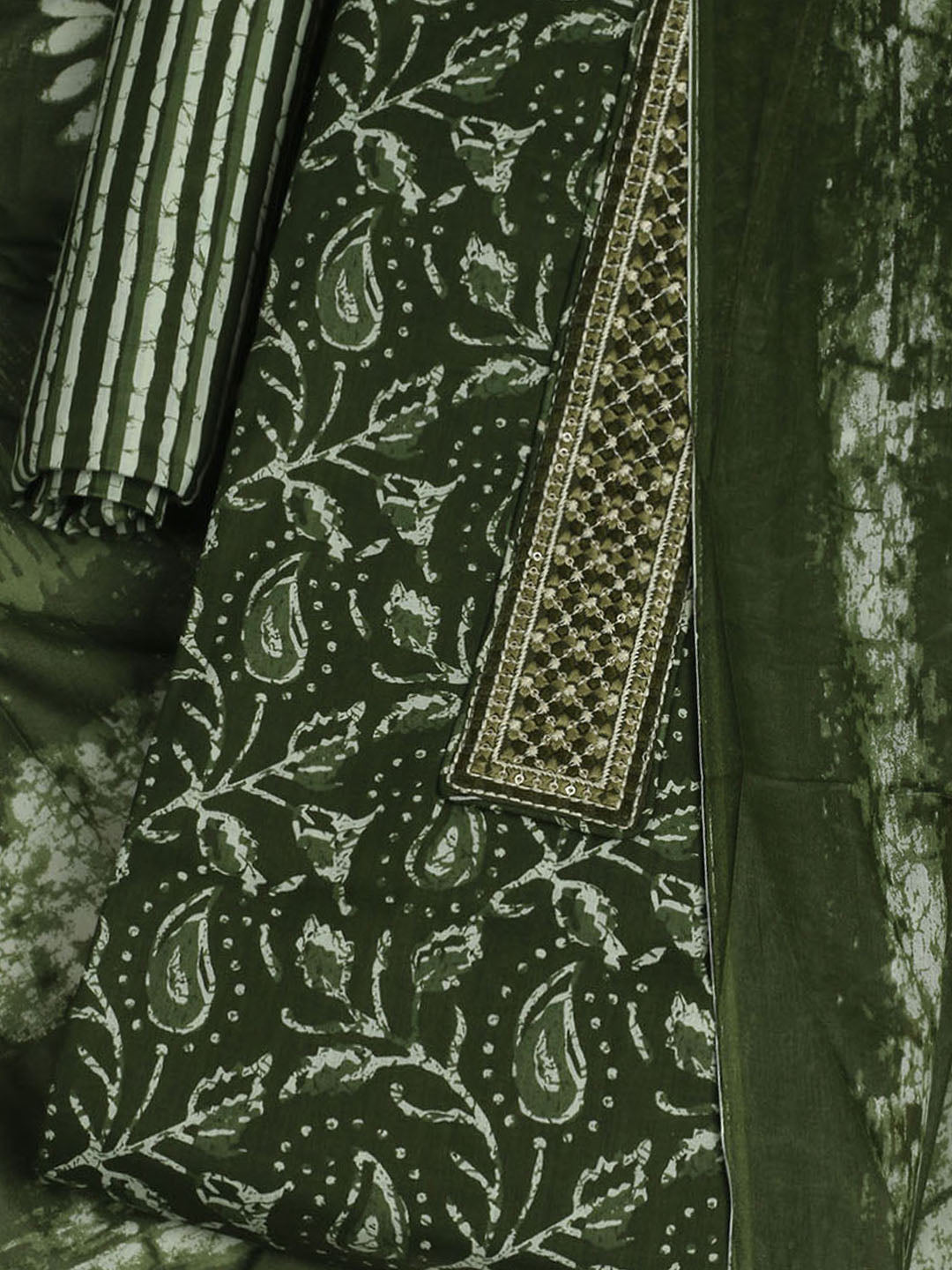 Printed Cotton Unstitched Suit With Pant &amp; Dupatta