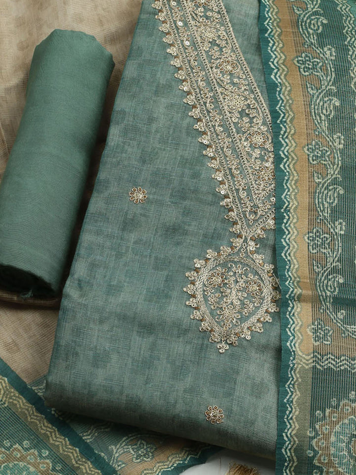 Embroidered Tissue Unstitched Kurta With Pant &amp; Dupatta