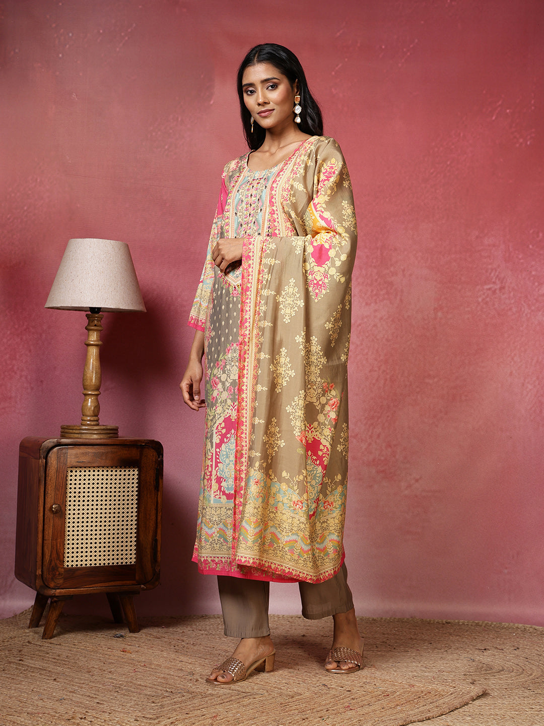 Printed Muslin Kurta With Pants & Dupatta