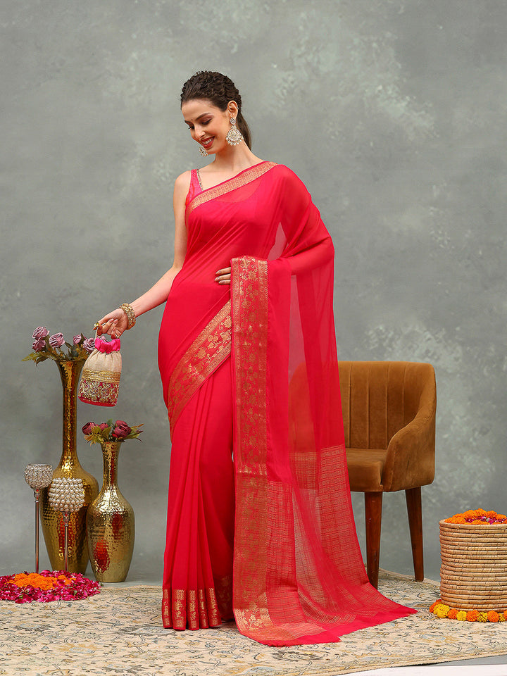 Zari Border Chiffon Woven Saree