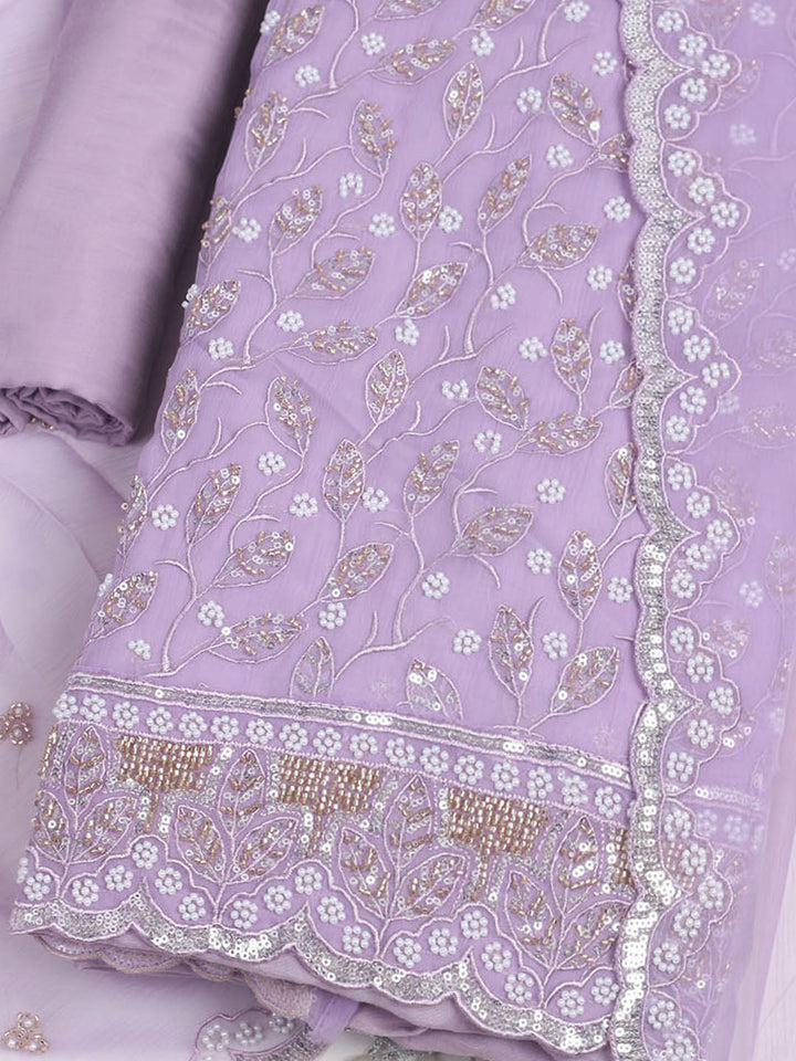 Embroidered Chiffon Unstitched Suit With Dupatta