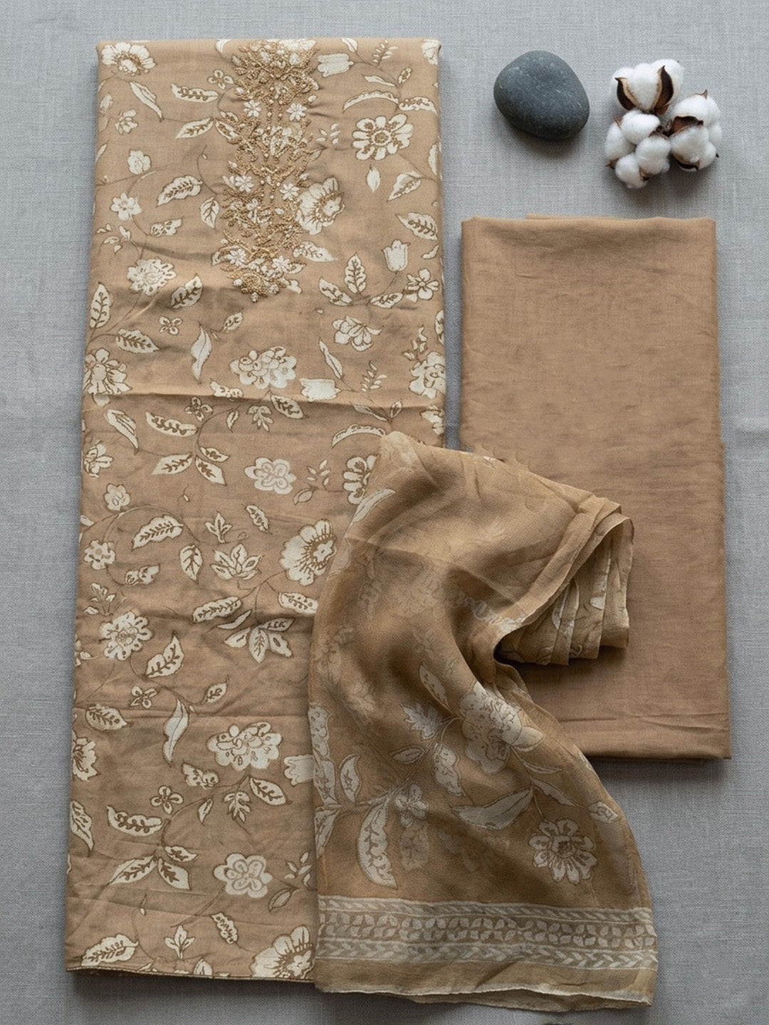Printed Cotton Blend Unstitched Suit With Pant &amp; Dupatta