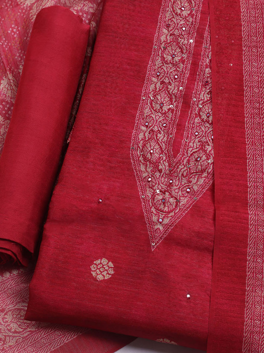 Embroidered Chanderi Unstitched Suit With Dupatta