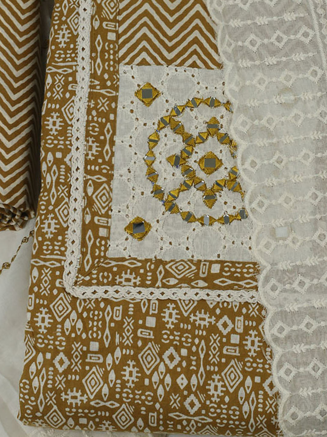 Printed Cotton Unstitched Kurta With Pant &amp; Dupatta
