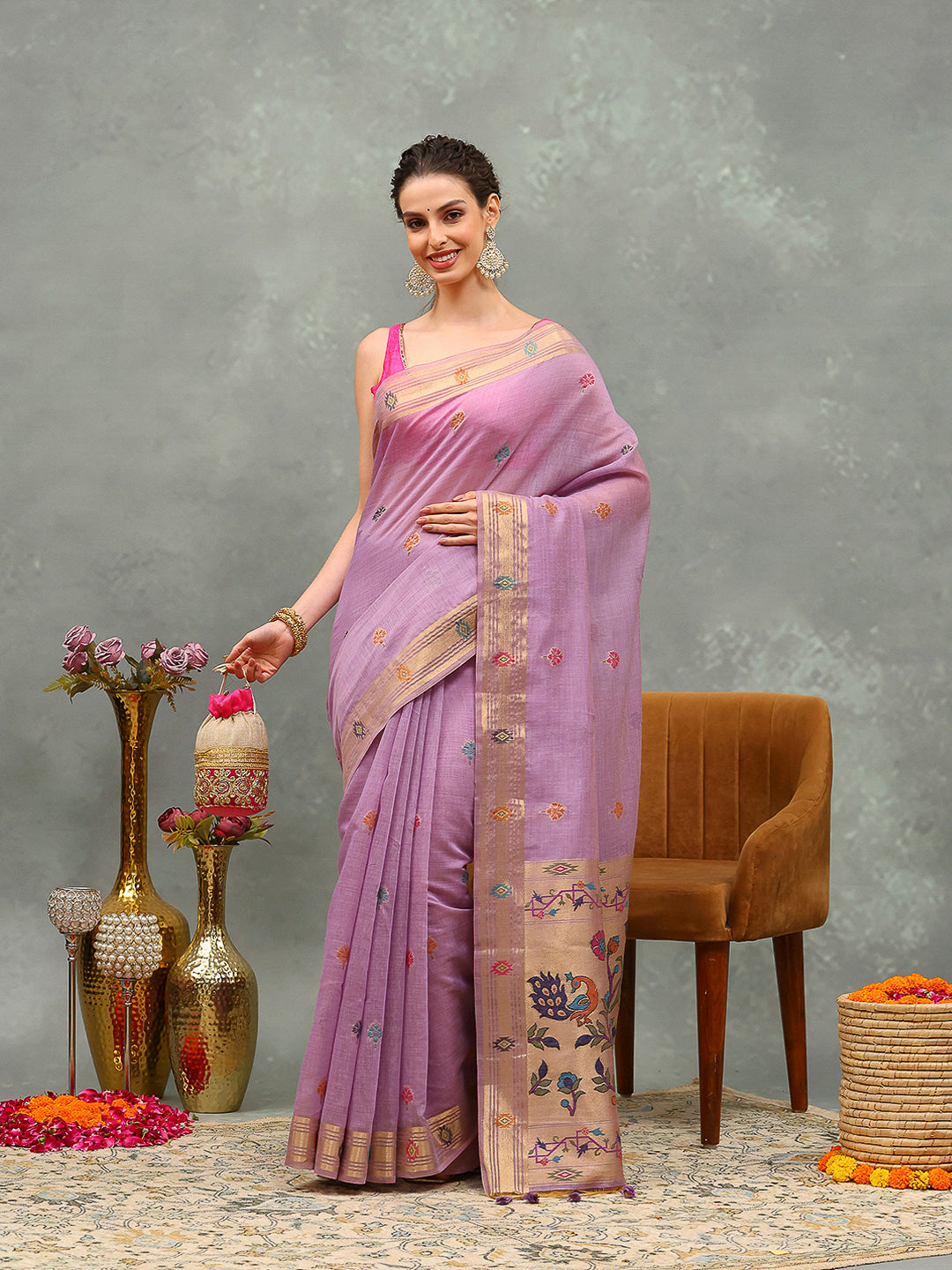 Embroidered Cotton Blend Saree