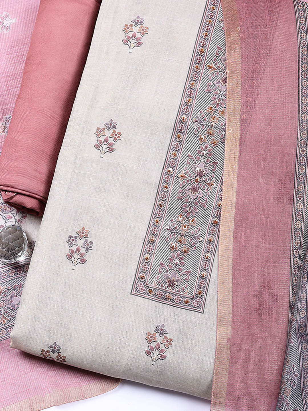 Embroidered Tissue Unstitched Suit With Pant &amp; Dupatta