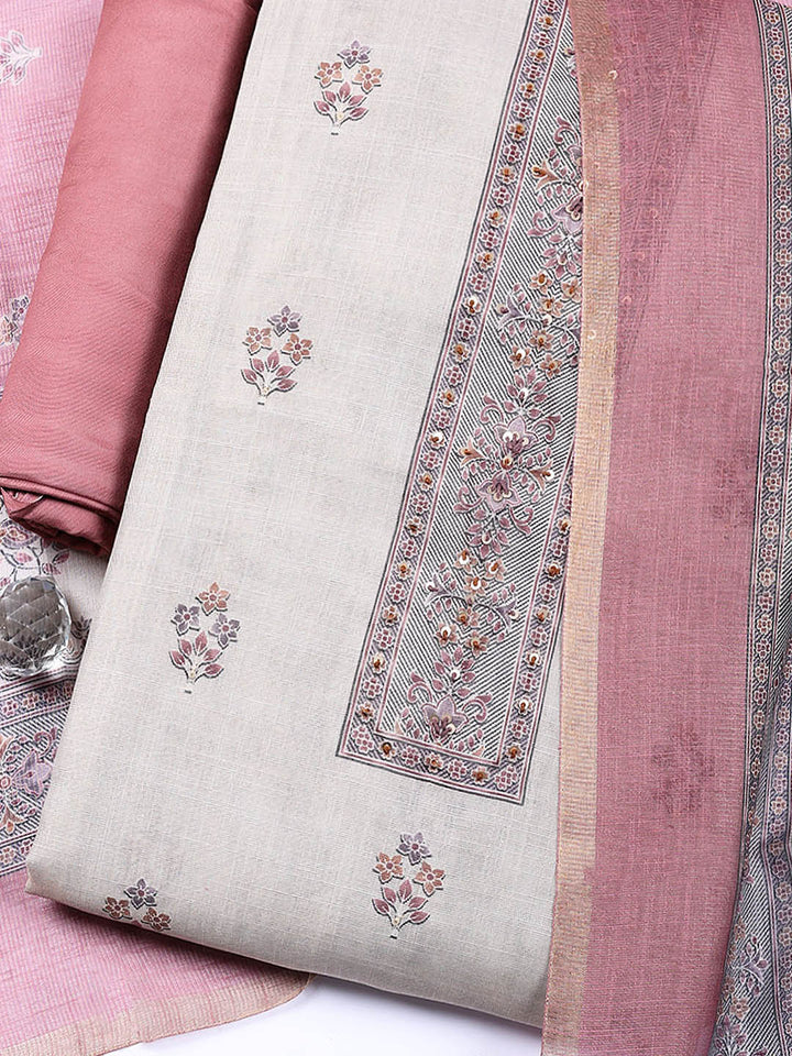 Embroidered Tissue Unstitched Suit With Pant &amp; Dupatta