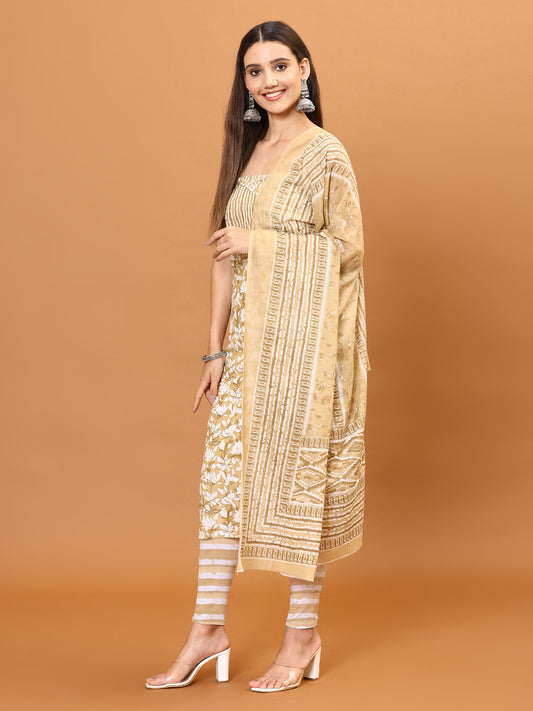 Printed Cotton Unstitched Suit Piece With Dupatta