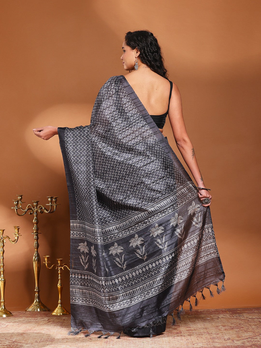 Printed Tussar Silk Saree