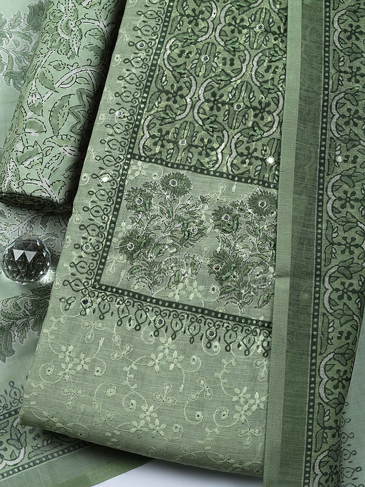 Embroidered Cotton Blend Unstitched Suit With Pant &amp; Dupatta