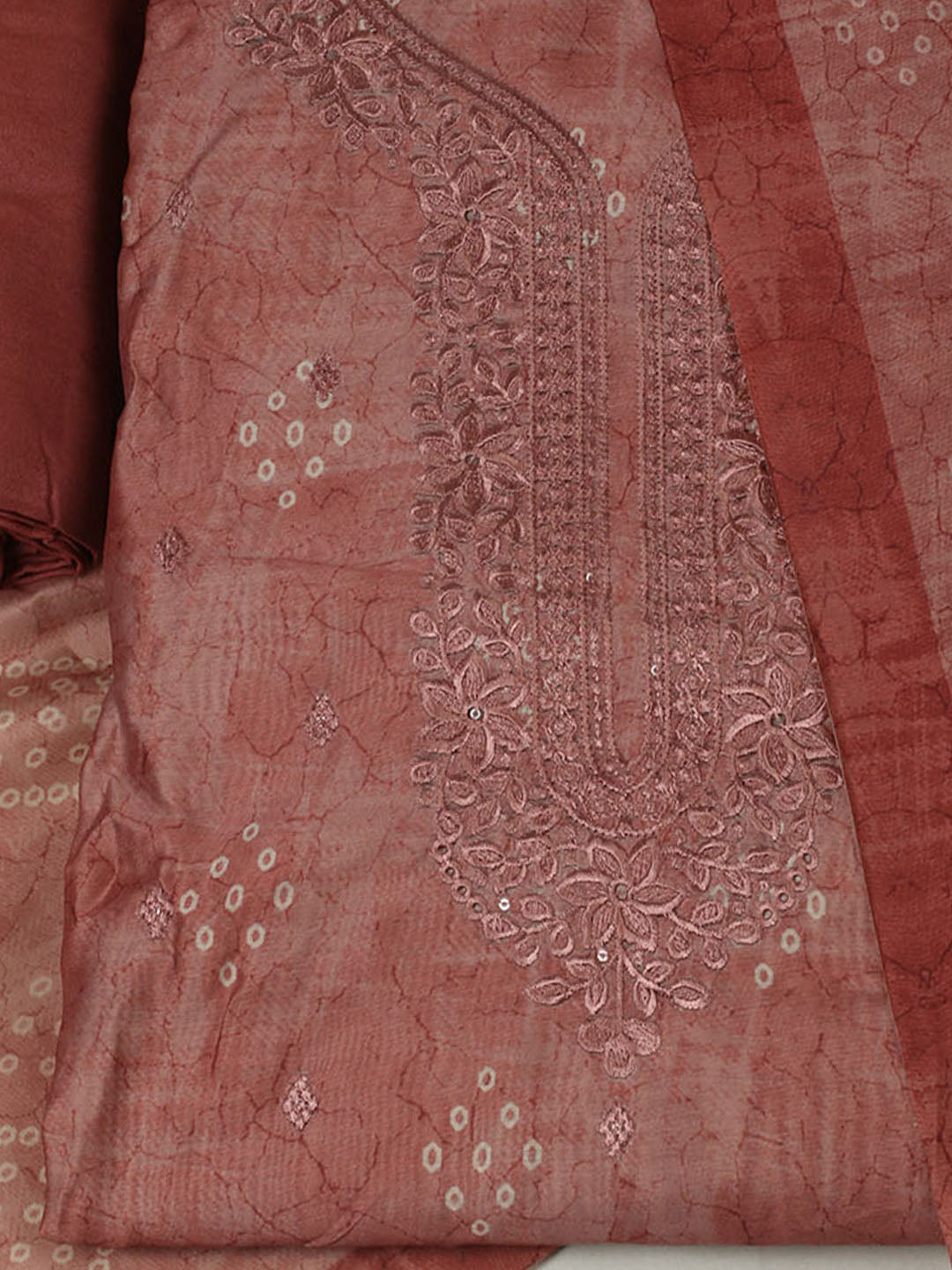 Printed Chanderi Unstitched Suit With Pant &amp; Dupatta