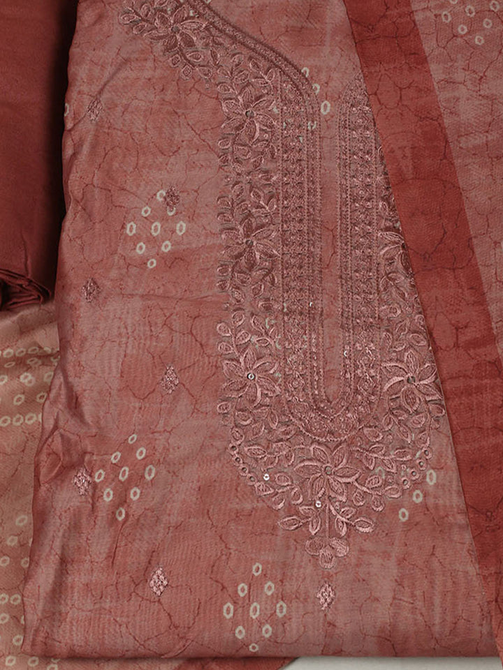 Printed Chanderi Unstitched Suit With Pant &amp; Dupatta
