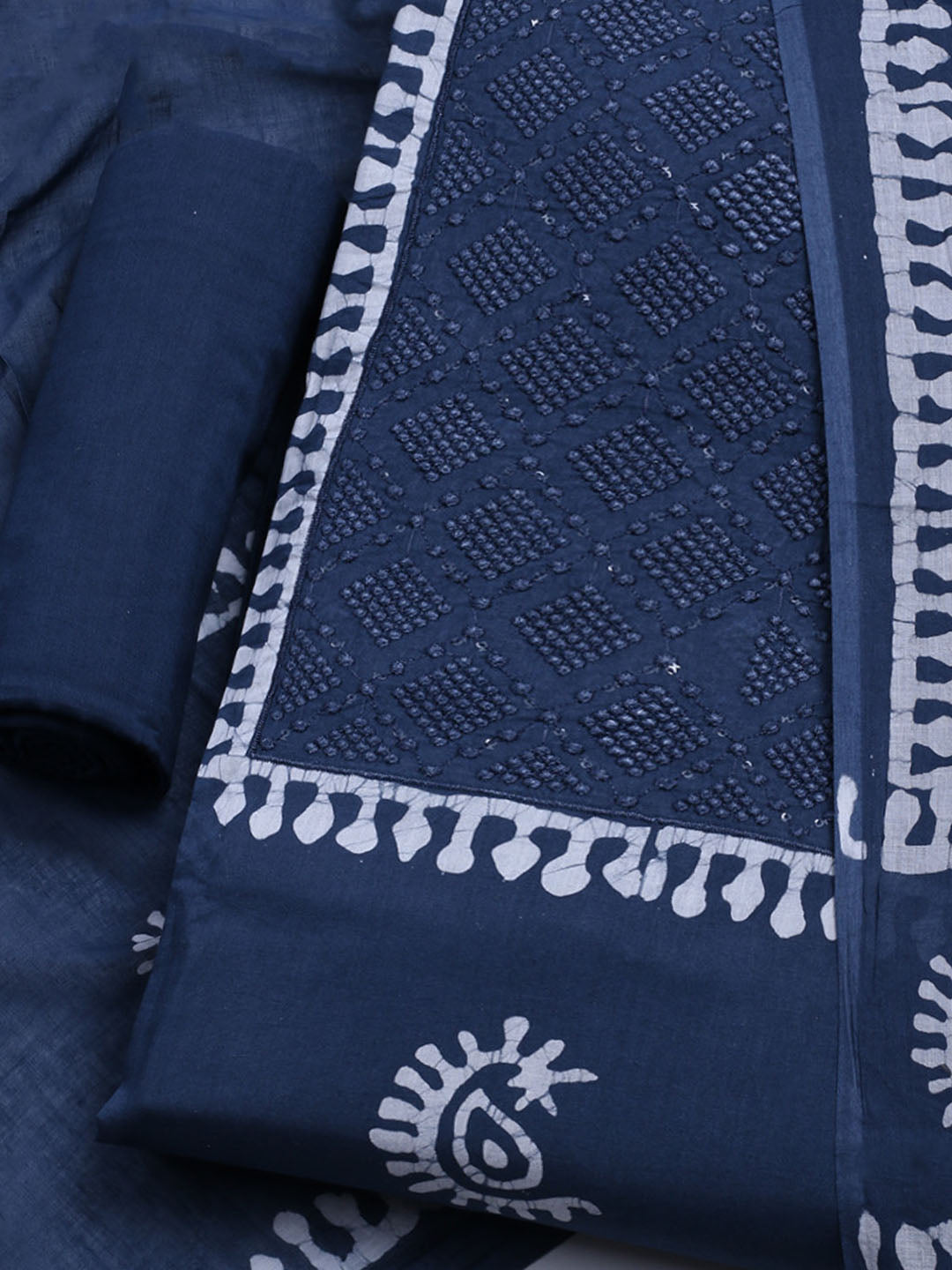 Printed Cotton Blend Unstitched Kurta With Pant &amp; Dupatta