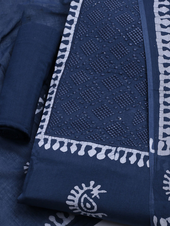 Printed Cotton Blend Unstitched Kurta With Pant &amp; Dupatta