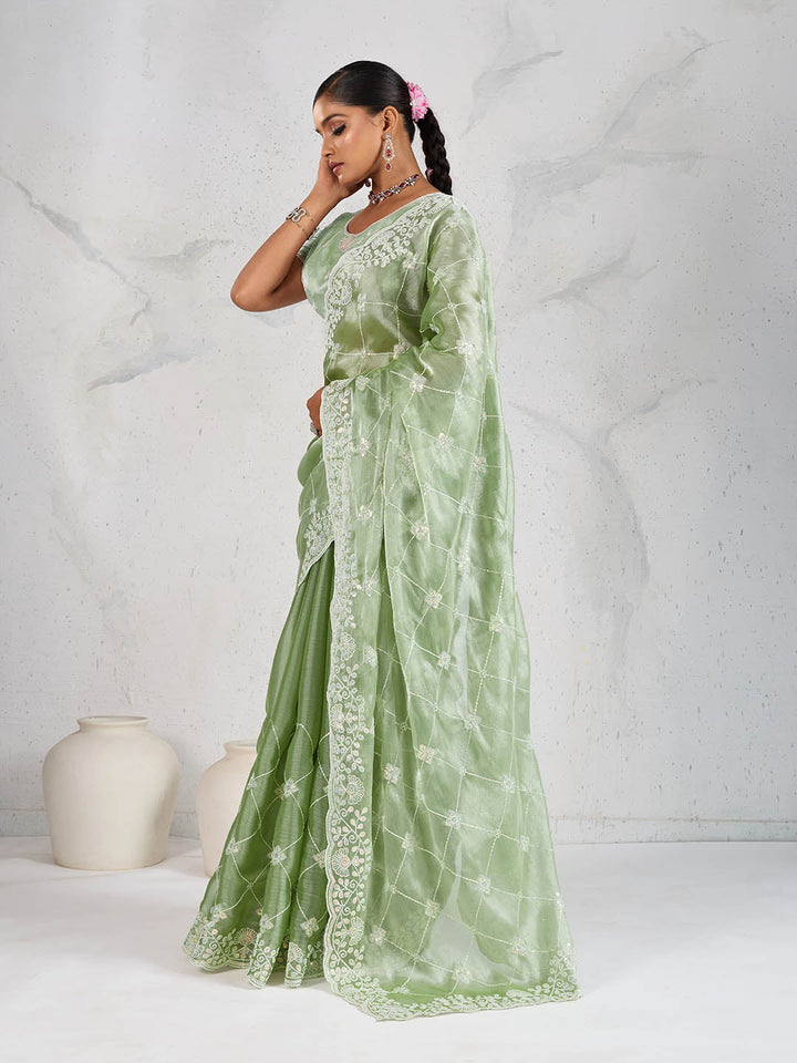 Sequin Embroidered Organza Saree