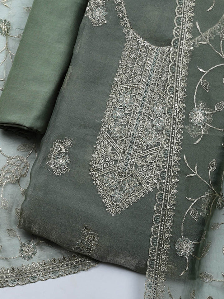 Embroidered Tissue Unstitched Suit With Pant &amp; Dupatta