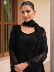 Embroidered Georgette Kurti With Pant & Dupatta