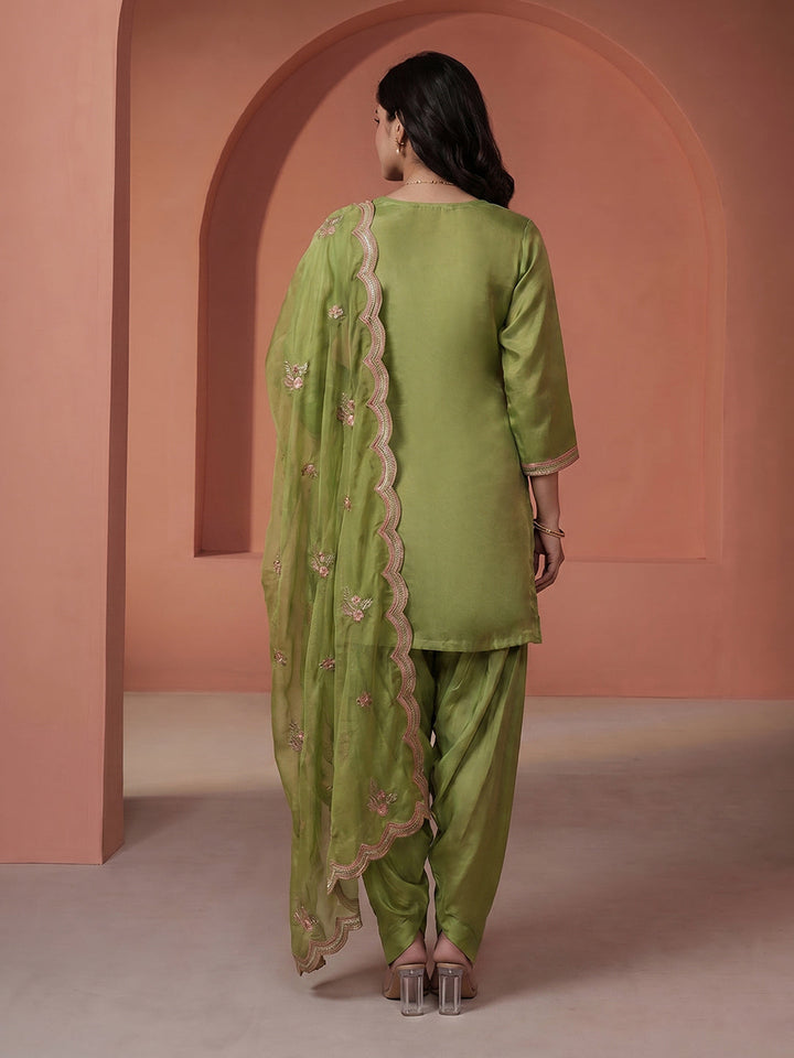 Embroidered Tissue Suit Set With Dupatta