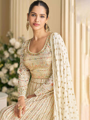 Embroidered Georgette A Line Dress With Dupatta