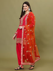 Neck Embroidered Handloom Kurta With Salwar & Dupatta