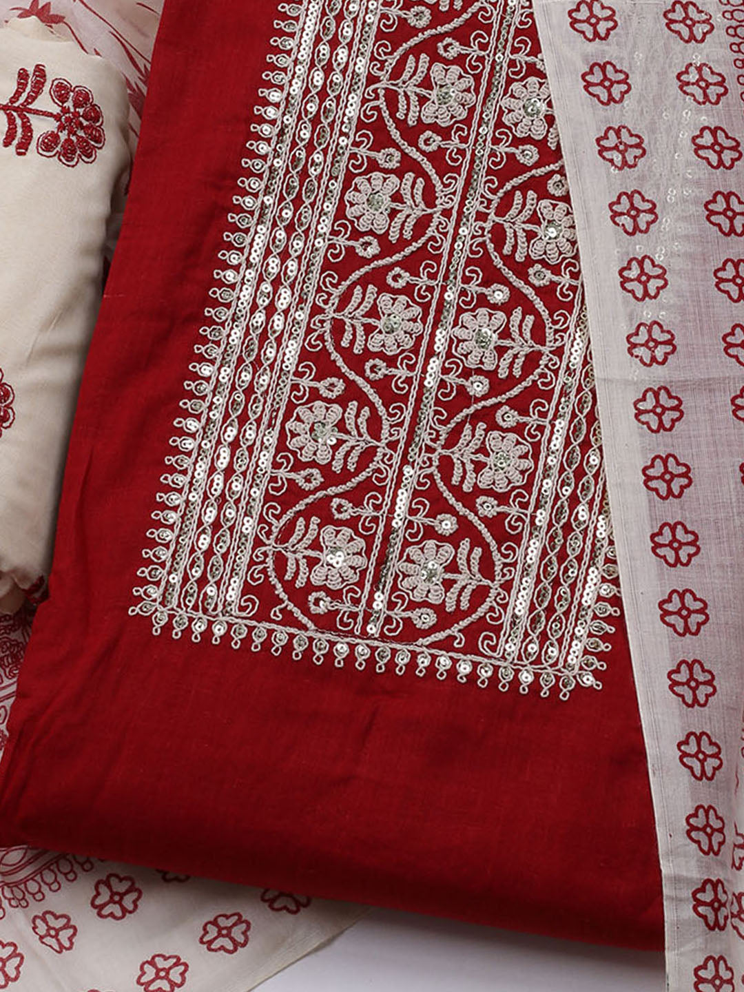 Neck Embroidered Cotton Blend Unstitched Suit With Dupatta