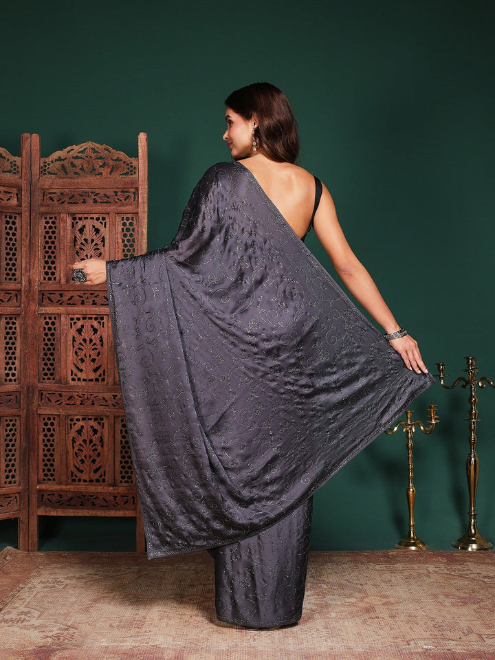Embroidered Satin Saree