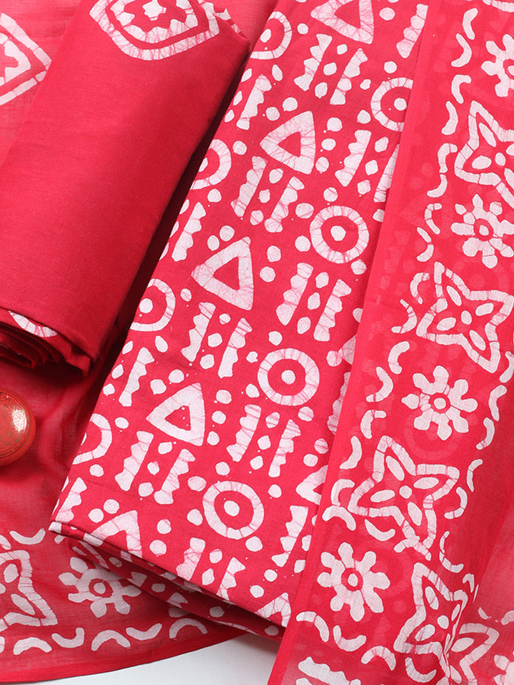 Printed Cotton Blend Unstitched Suit With Pant &amp; Dupatta