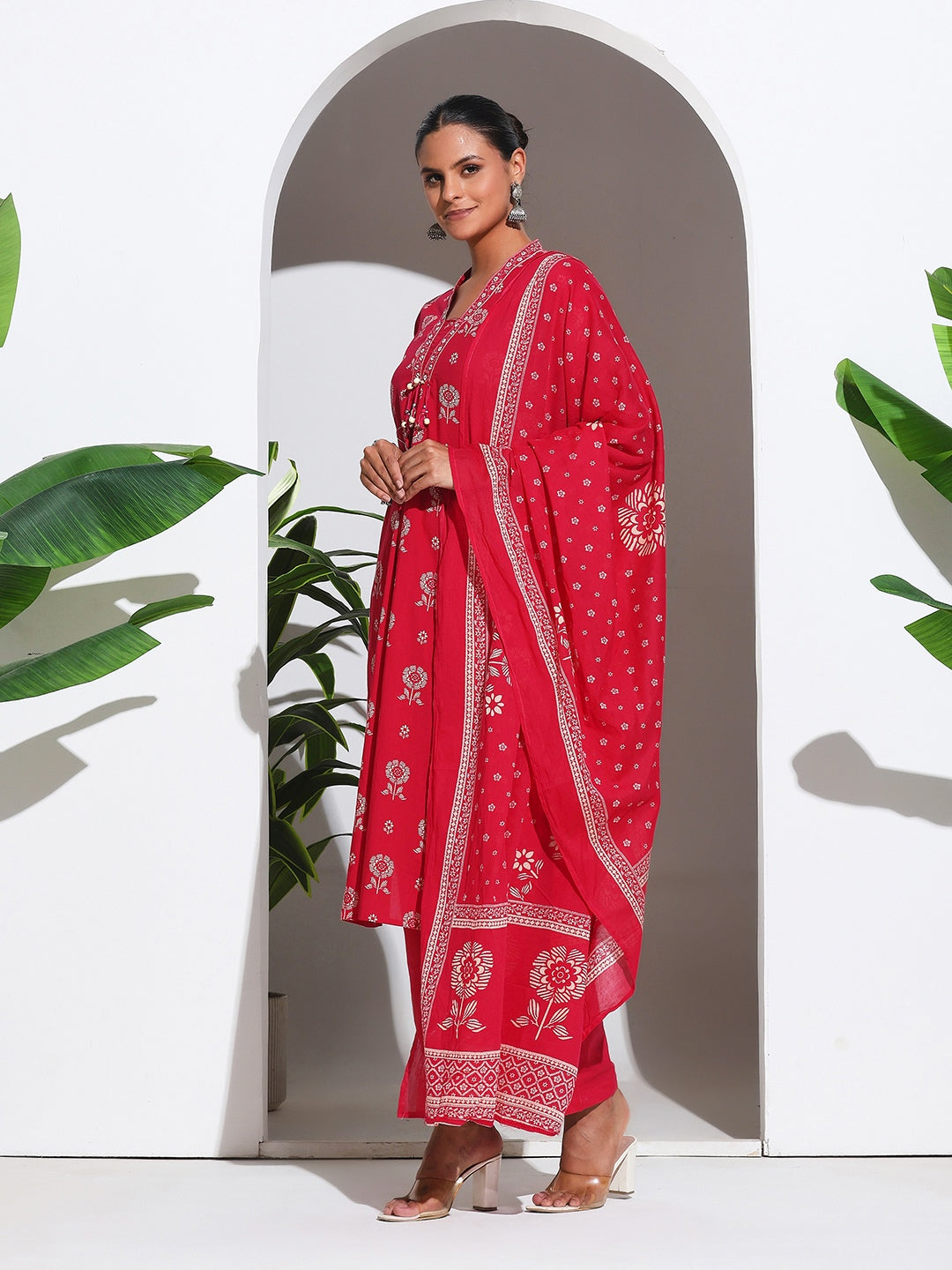 Printed Cotton Blend Kurta With Pant &amp; Dupatta