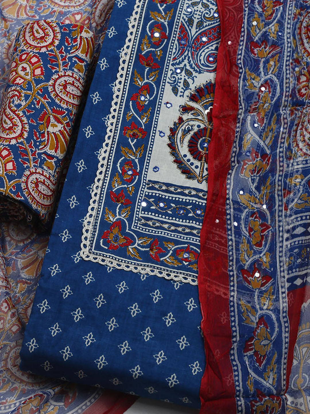 Embroidered Cotton Blend Unstitched Suit With Dupatta