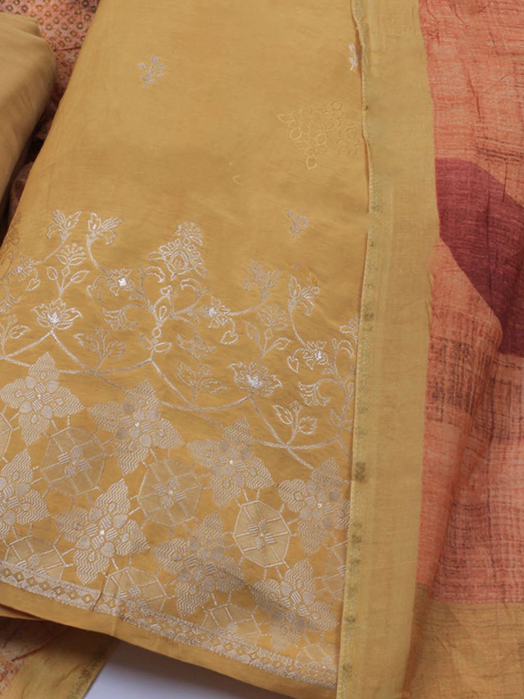 Zardozi Art Silk Unstitched Suit Piece With Dupatta