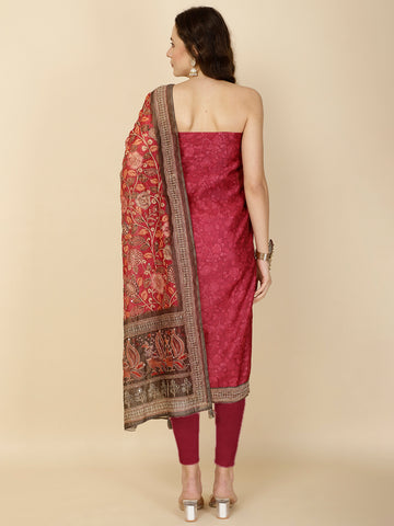 Kantha Embroidery & Printed Chanderi Unstitched Suit Piece With Dupatta