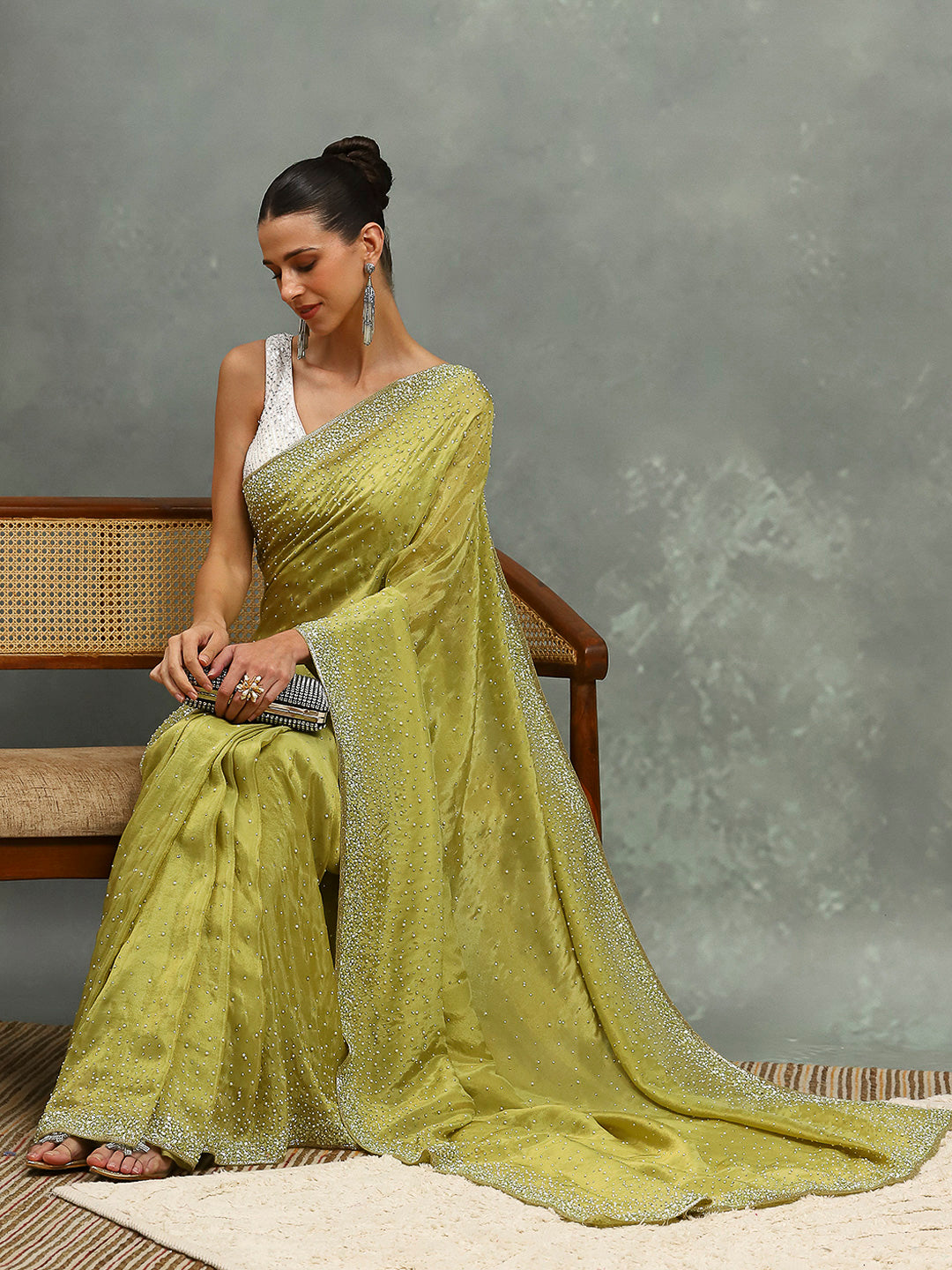 Stone Embroidered Tissue Saree