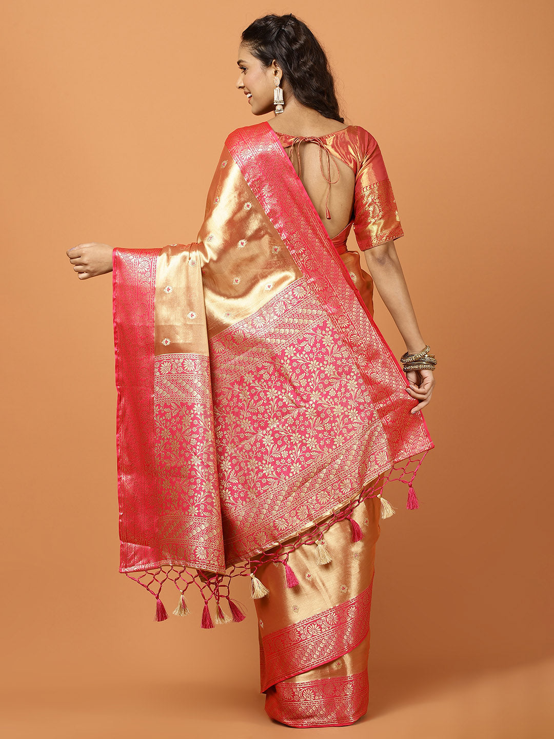 Plain Zari Border Banarasi Woven Saree