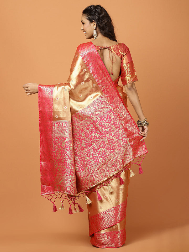 Plain Zari Border Banarasi Woven Saree
