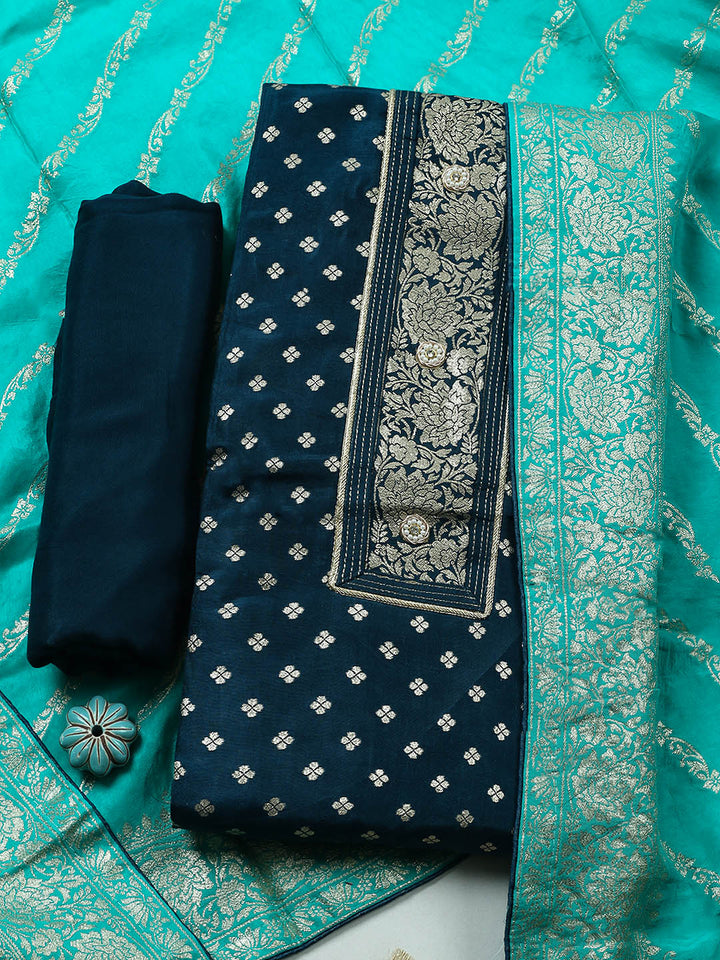 Woven Design Chanderi Unstitched Suit With Pant &amp; Dupatta