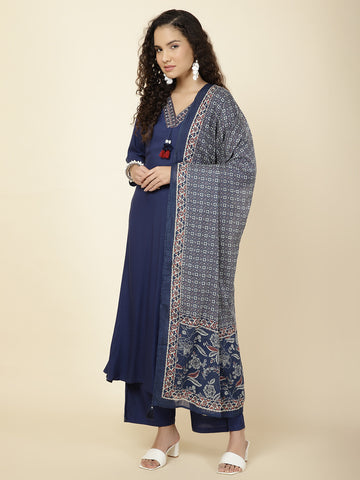 Plain Cotton Kurta With Pants & Dupatta