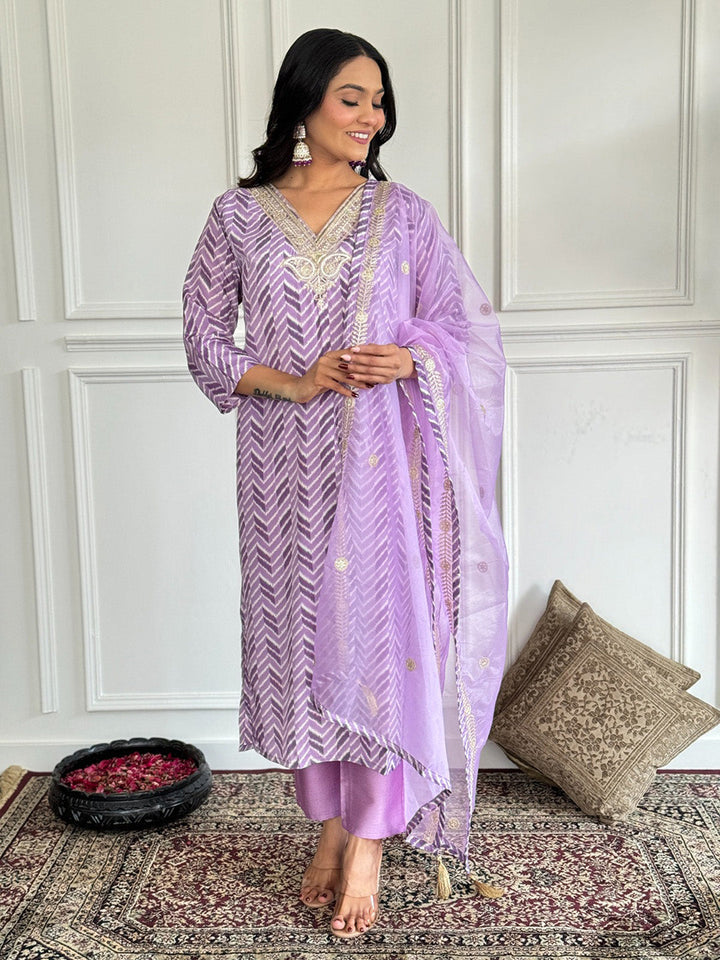 Neck Embroidery Cotton Blend Kurta With Pants &amp; Dupatta
