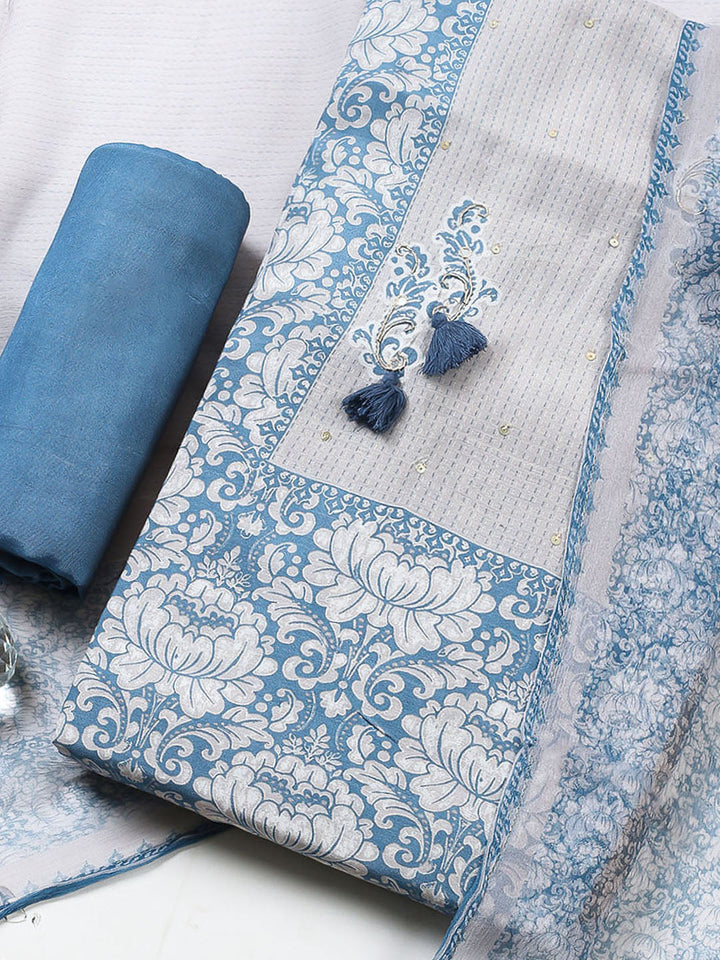 Printed Muslin Unstitched Suit With Pant &amp; Dupatta