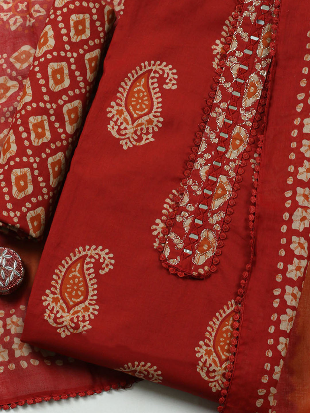 Embroidered Cotton Blend Unstitched Suit With Pant Dupatta