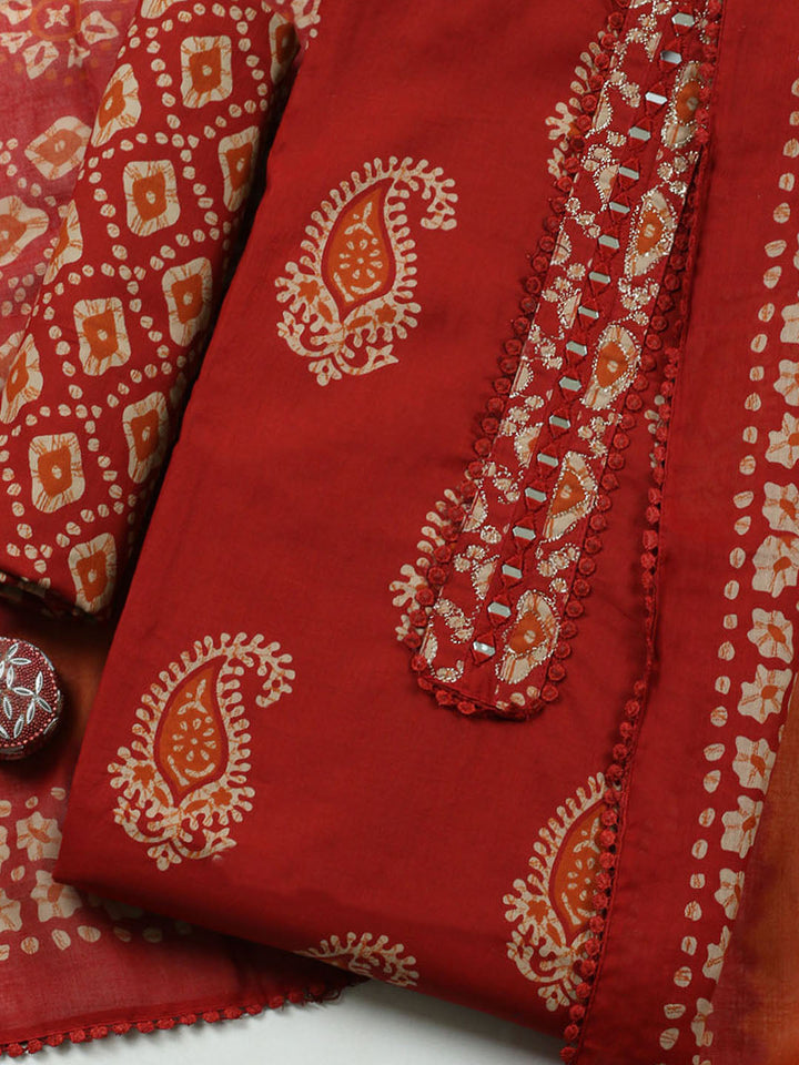 Embroidered Cotton Blend Unstitched Suit With Pant Dupatta