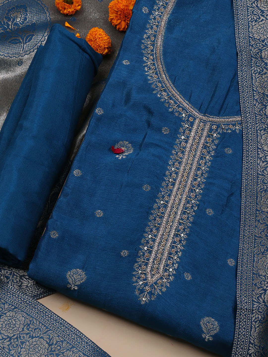 Kanjeevaram Chanderi Unstitched Suit With Dupatta